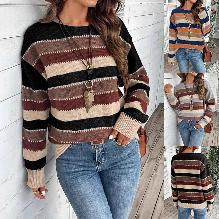 Ins Colorblock Striped Pullover Sweater Fashion Casual Long Sleeve Top Autumn And Winter Women&