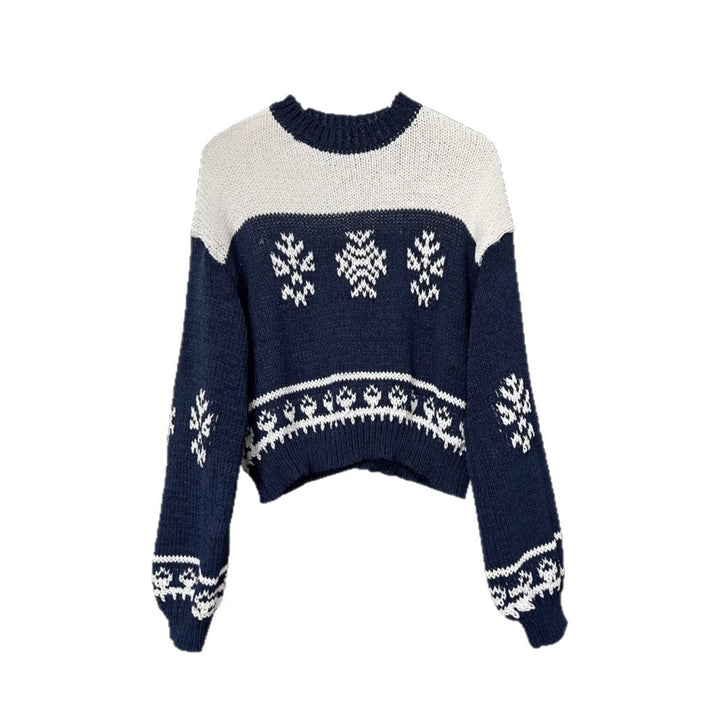 Autumn And Winter New Pullover Round Neck Contrast Color Sweaters Women&