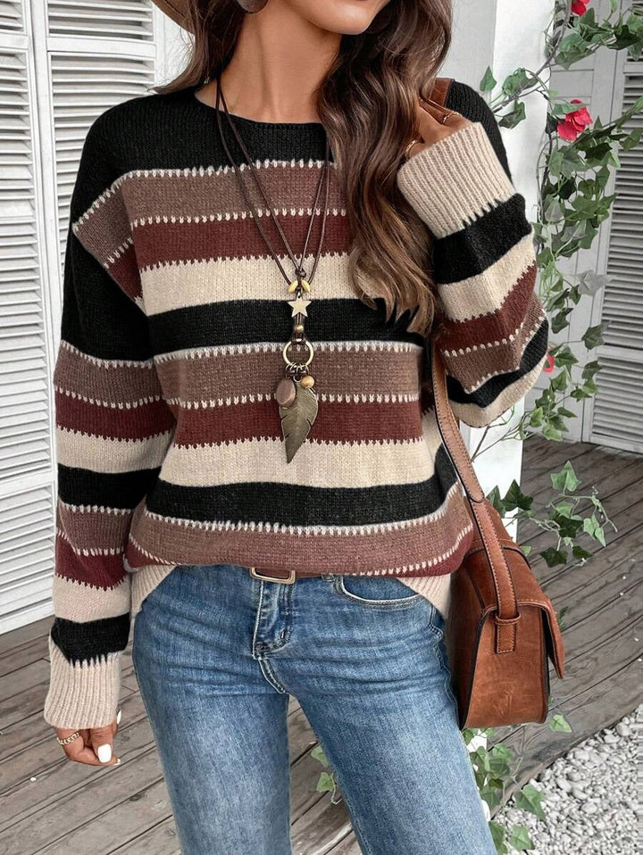 Ins Colorblock Striped Pullover Sweater Fashion Casual Long Sleeve Top Autumn And Winter Women&