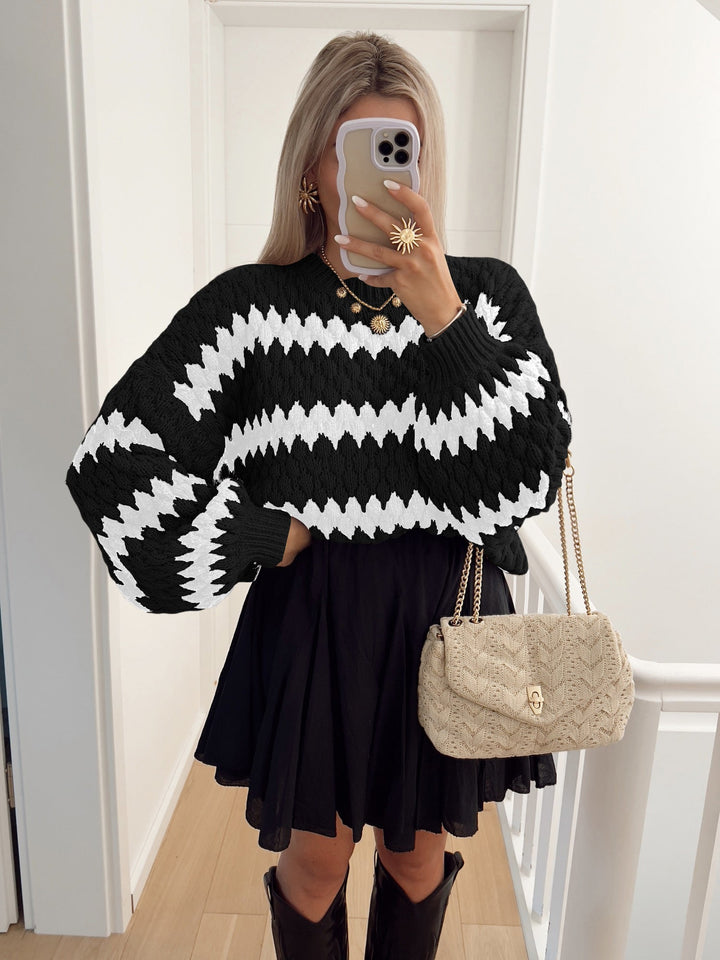 Autumn Winter Women Knitted Pullover Striped Trendy Loose Sweater