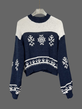 Autumn And Winter New Pullover Round Neck Contrast Color Sweaters Women&