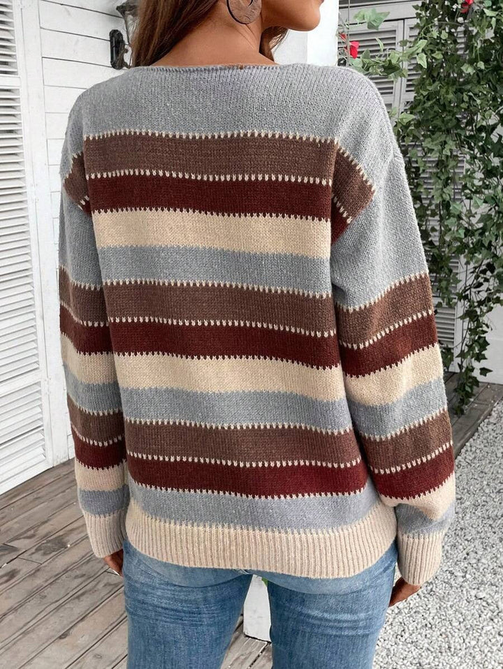 Ins Colorblock Striped Pullover Sweater Fashion Casual Long Sleeve Top Autumn And Winter Women&