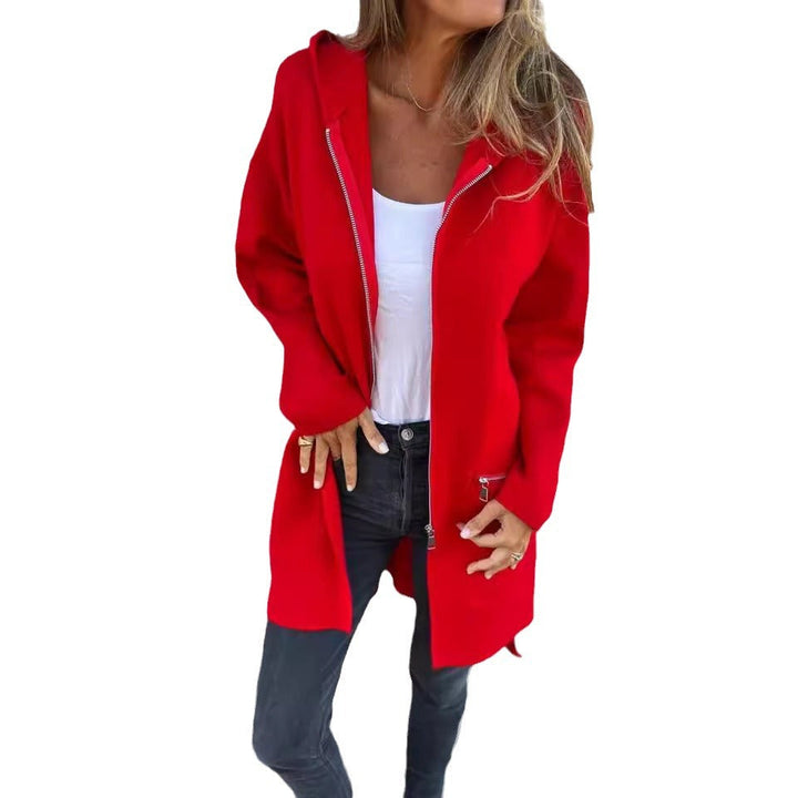 Zip-up Hooded Cardigan Coat Fashion Solid Color Pocket Jacket Fall And Winter Women&