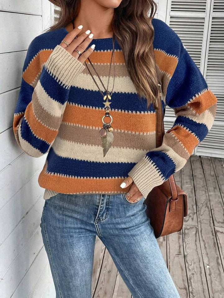 Ins Colorblock Striped Pullover Sweater Fashion Casual Long Sleeve Top Autumn And Winter Women&