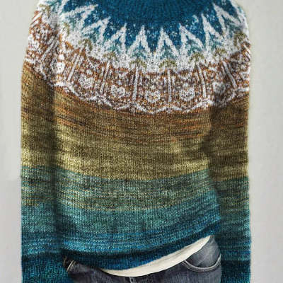 Casual Pullover Jacquard Sweater Autumn And Winter Fashion Ethnic Style Knitted Tops Women&