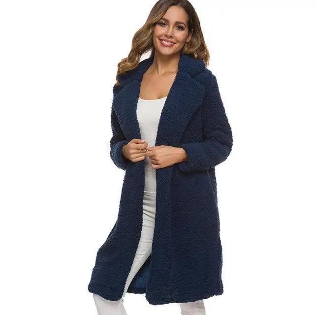 Luxurious Autumn Winter Jacket Female Coat Solid Color Fleece Coats Casual Outerwear Warm Soft Cardigan Fur Jackets For Female Clothes