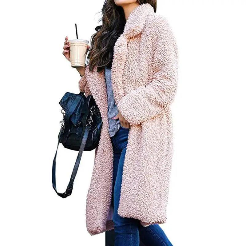 Luxurious Autumn Winter Jacket Female Coat Solid Color Fleece Coats Casual Outerwear Warm Soft Cardigan Fur Jackets For Female Clothes