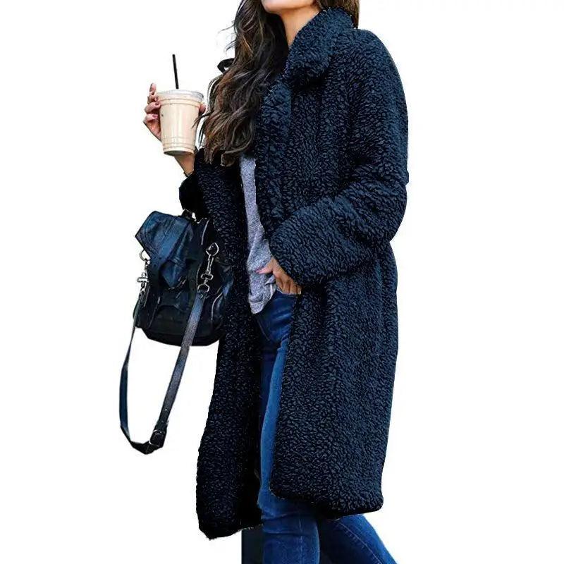 Luxurious Autumn Winter Jacket Female Coat Solid Color Fleece Coats Casual Outerwear Warm Soft Cardigan Fur Jackets For Female Clothes