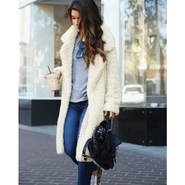 Luxurious Autumn Winter Jacket Female Coat Solid Color Fleece Coats Casual Outerwear Warm Soft Cardigan Fur Jackets For Female Clothes