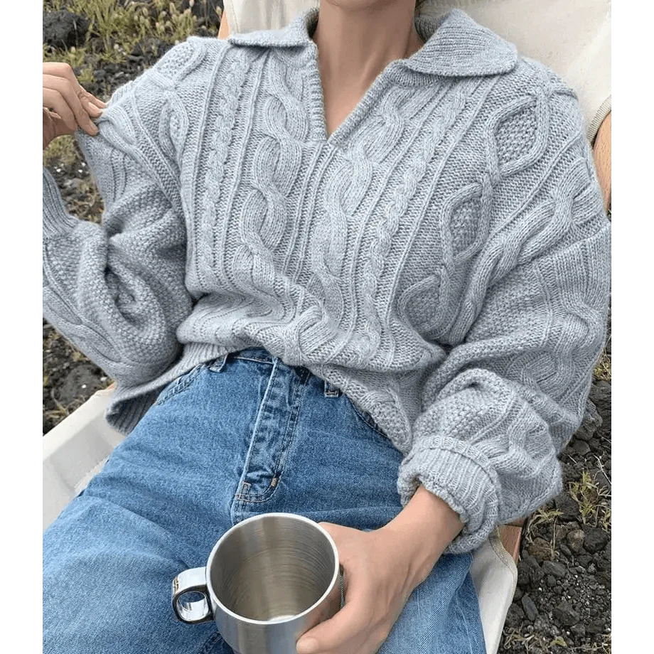 Luxury Kitty Retro Women Sweater Pullovers Knitted Casual Solid Autumn Turn-down Collar Feminine Loose All Match Soft Sweet Tops