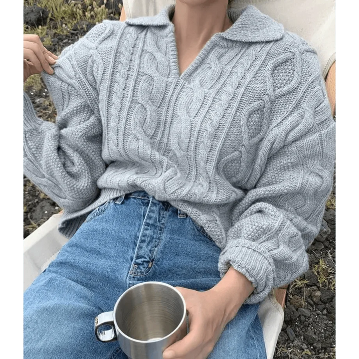 Luxury Kitty Retro Women Sweater Pullovers Knitted Casual Solid Autumn Turn-down Collar Feminine Loose All Match Soft Sweet Tops