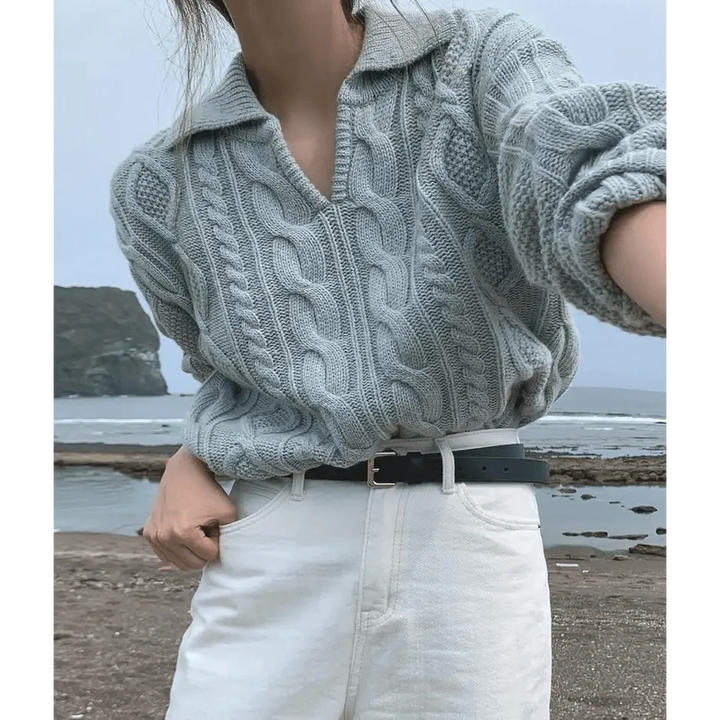 Luxury Kitty Retro Women Sweater Pullovers Knitted Casual Solid Autumn Turn-down Collar Feminine Loose All Match Soft Sweet Tops