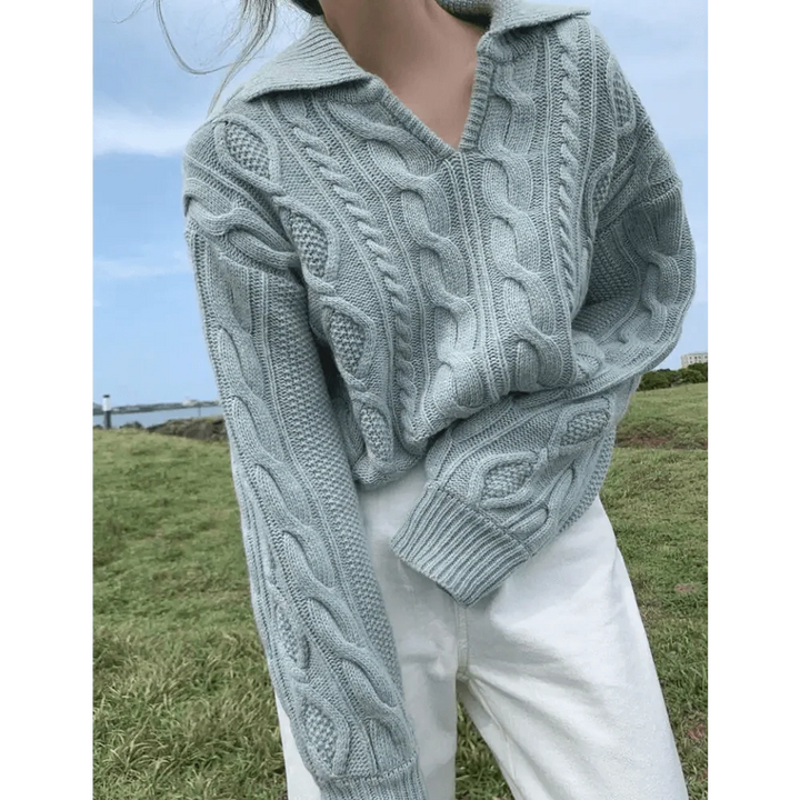 Luxury Kitty Retro Women Sweater Pullovers Knitted Casual Solid Autumn Turn-down Collar Feminine Loose All Match Soft Sweet Tops