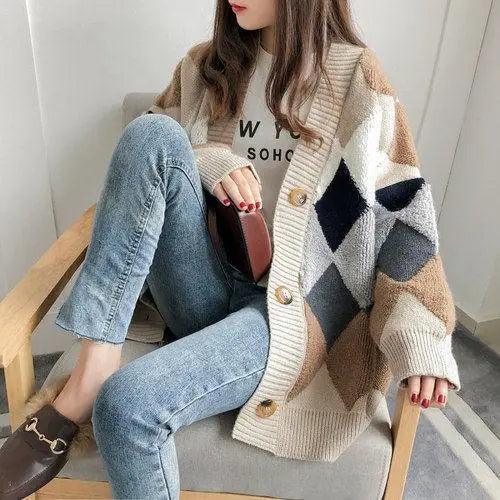 New Casual Cardigan sweater Spring And Autumn Lazy Style Knit Cardigan Women&
