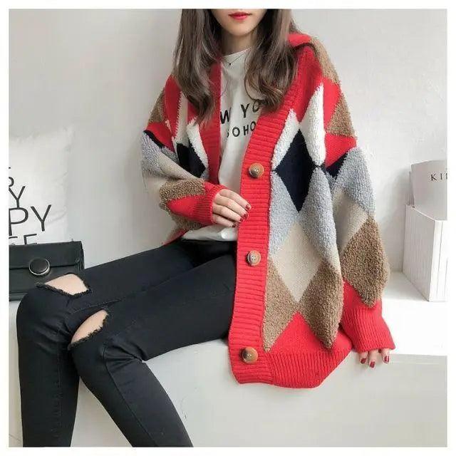 New Casual Cardigan sweater Spring And Autumn Lazy Style Knit Cardigan Women&