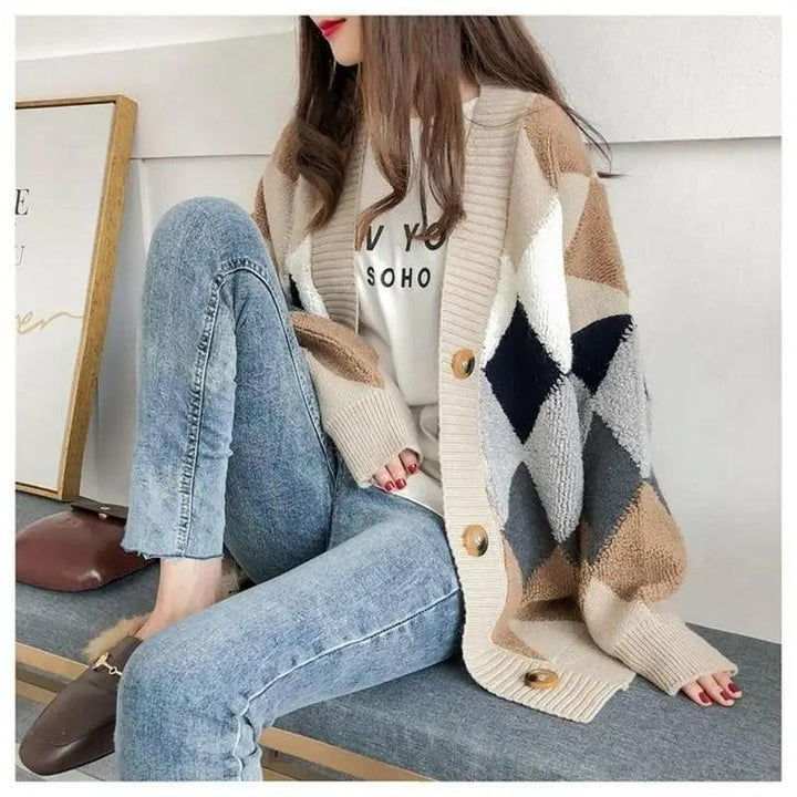 New Casual Cardigan sweater Spring And Autumn Lazy Style Knit Cardigan Women&